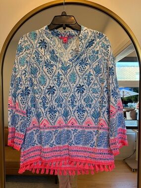 Lilly Pulitzer Blue & Pink Paisley Print Tunic with Tassel Hem